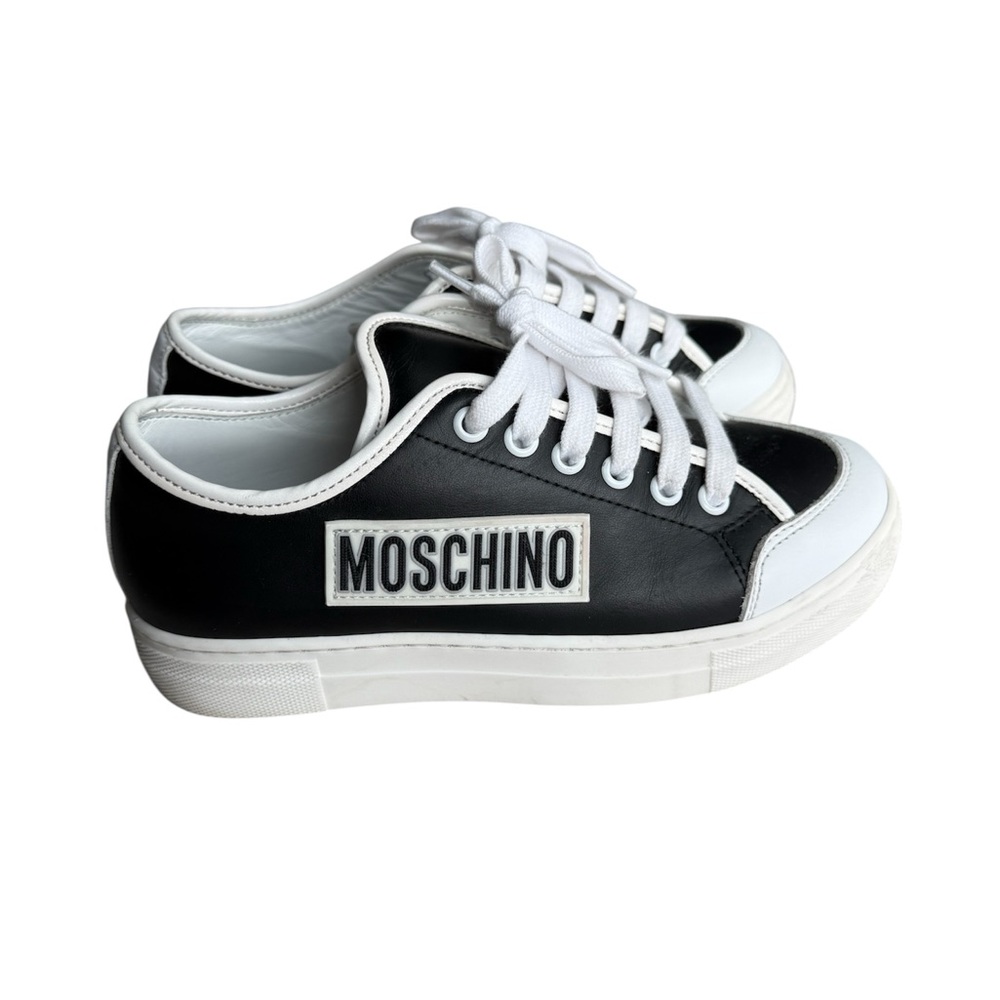 Moschino Teen Leather Sneakers Black White Logo Platform | EU 34 / US 3.5Y